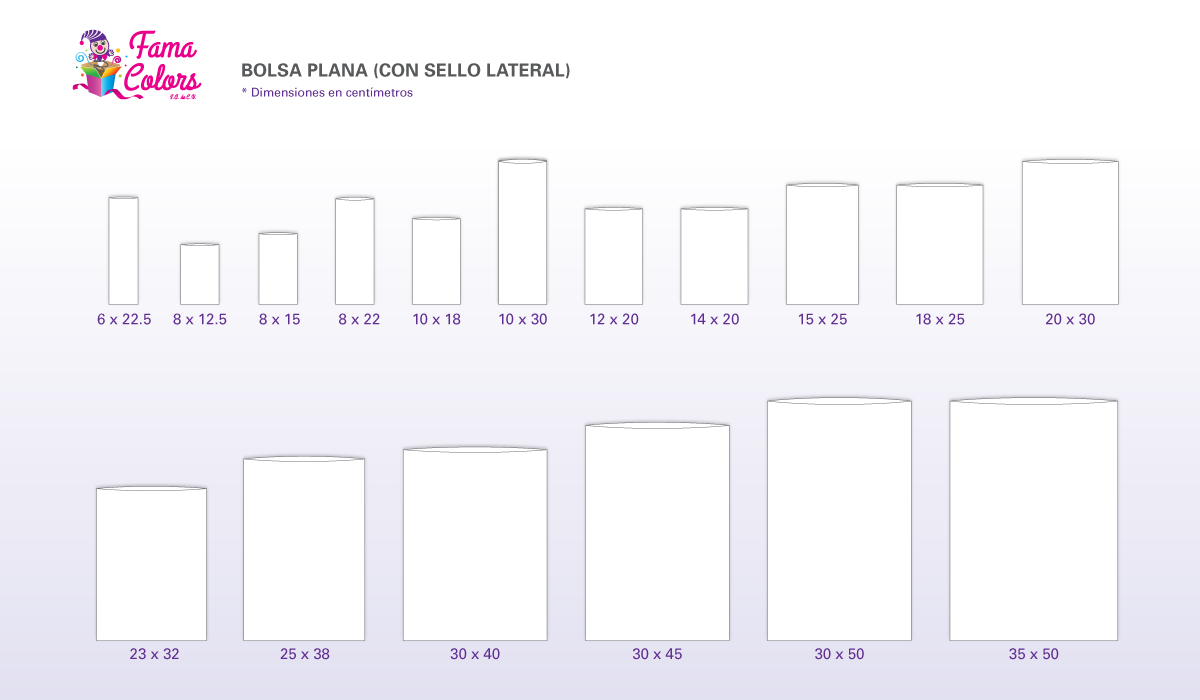 Tama&ntilde;os de Bolsa Plana (con sello lateral)
